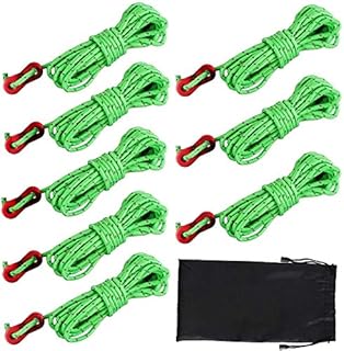 Dadabig 8 Pack 4mm Reflective Tent Guy Line, Light-Weight Tent Guide Lines Cord Guy Ropes with Aluminum Tensioners Adjuster for Outdoor Camping Hiking Awning Tents, 13 feet, Green