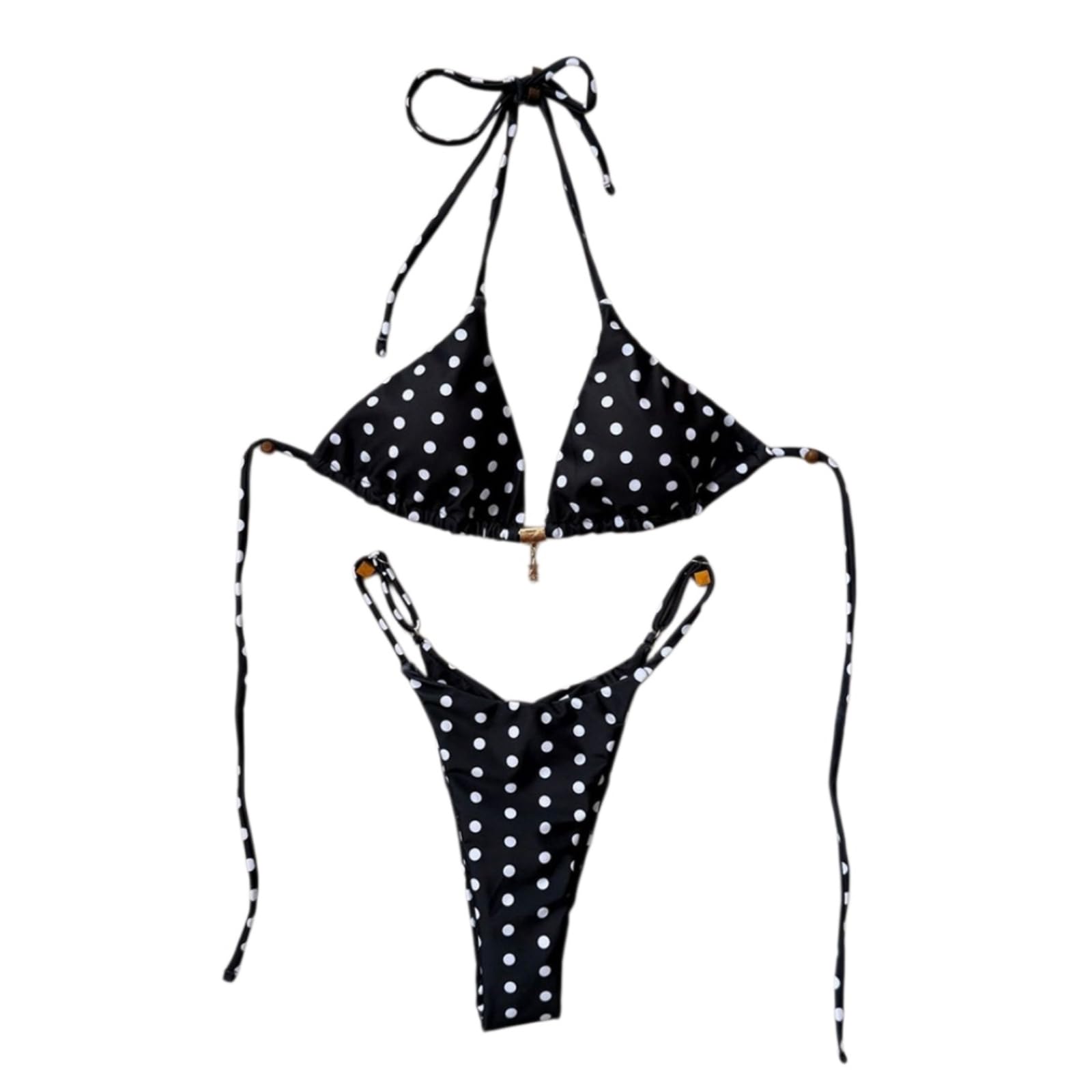 Bikini Donna Polka DOT Set Triangolo Due Pezzi Costume da Bagno Costumi Spiaggia-Black-l