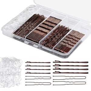 300 Pcs Bobby Pins Hair Pins Kit with Storage Box, 100 Brown Non – Slip Bobby Pins, 100 Invisible Hair Pins for Women and 100 Clear Hair Elastics, Lock in the Style for All Hair Types & Ages