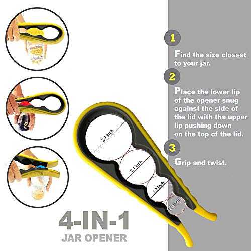 Ouvre-boîte multifonction jaune pour débloquer les couvercles coincés - 4