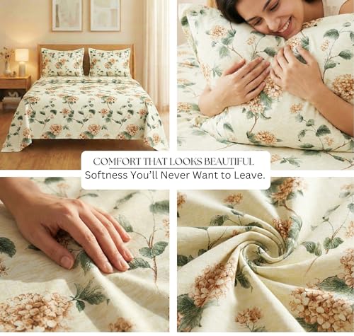 Image of VAS COLLECTIONS 160 TC Cloud Cotton Double Bed Cotton Bedsheet Set (228x254 cm) with 2 Pillow Covers | Soft, Breathable Floral Printed Bedding for Bedroom, Home & Hotel (Vanilla Blossom)