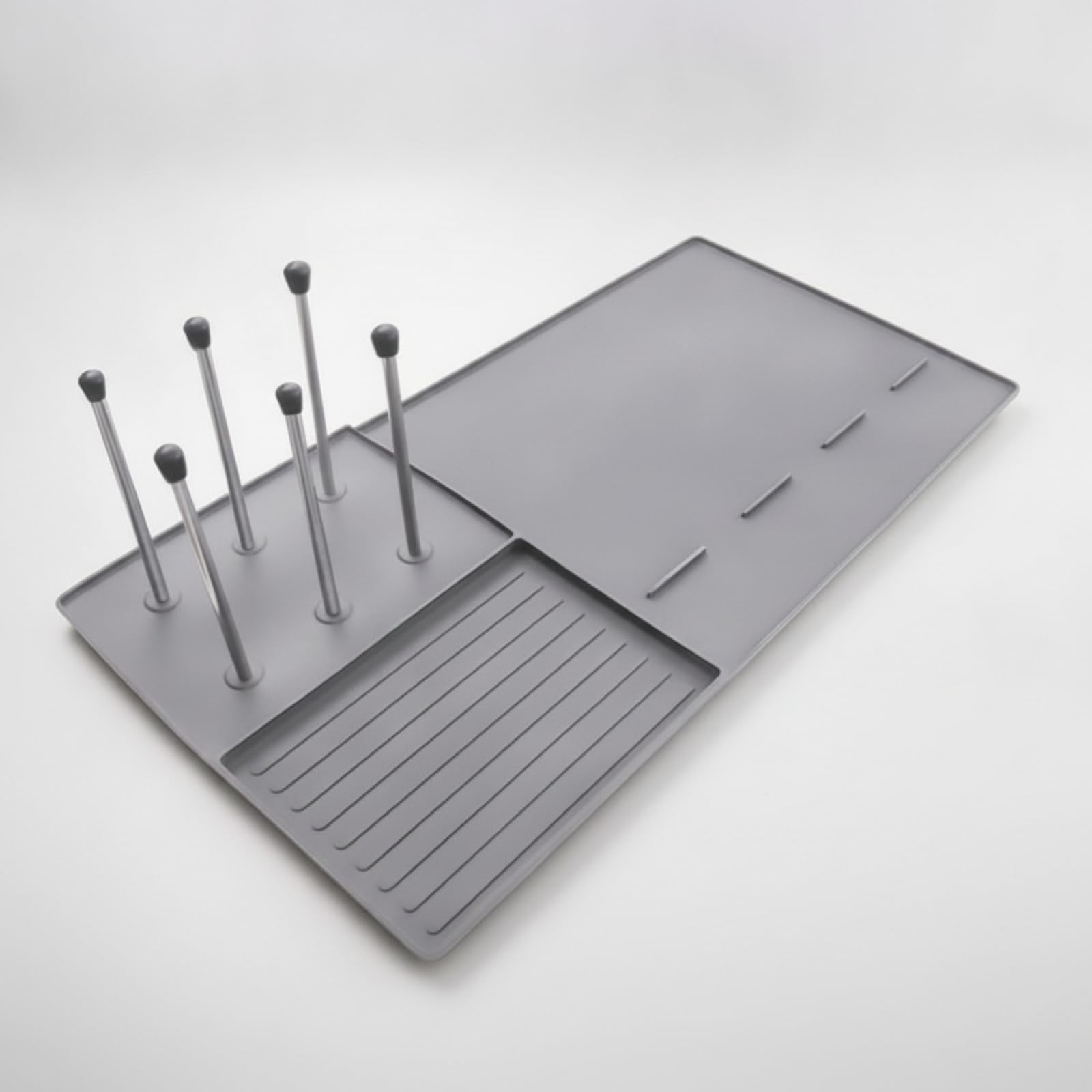 Tappetino Frigo in Silicone Vassoio Antiscivolo Sottopentola Sottobicchiere con Canaline di Drenaggio Verticali per Tazze Protegge Piani da Condensa, color to 1, Grigio