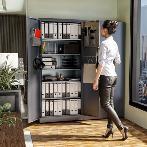 71" Lockable Metal Garage Storage Cabinet with Doors and Shelves