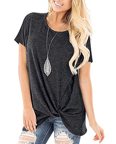 ZILIN Women's Cold Shoulder T-Shirt Short Sleeve Knot Twist Front Tunic Blouse Tops