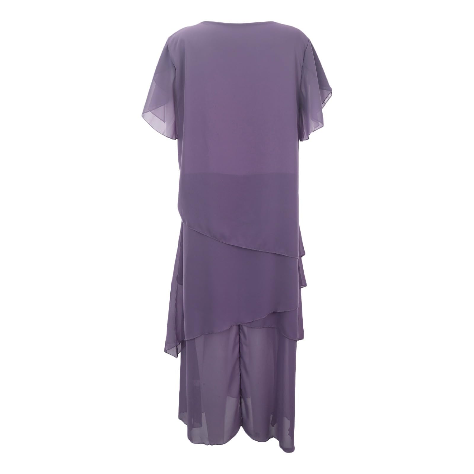 Générique Robe de Cocktail élégante et Fluide en Mousseline de Soie à Volants et Manches 3/4 pour Femme, col Rond, Volants
