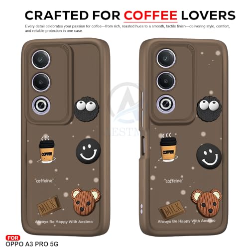 Image of AESTMO Back Case Cover for Oppo A3 Pro 5G Cover | Cute Fun Cartoon 3D Ball | Coffee Silicone Case | Full Body Protection | Camera Protection Back Cover for Oppo A3 Pro 5G (Brown)
