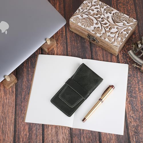 Image of Leather Pen Holder, Genuine 3 Pen Case with Tuck-in Flap, Green Leather Case for Fountain, Ballpoint & Rollerball Pens, Travel Organizer, Luxury Executive Pen Storage Sleeve (3 Pen, Green)