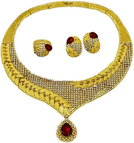 Gold Jewelry Set Dubai African Jewelry Sets for Women 24 K Hollow Golden Luxury Necklace Earrings Bracelet Ring Set for Lady Wife Mother