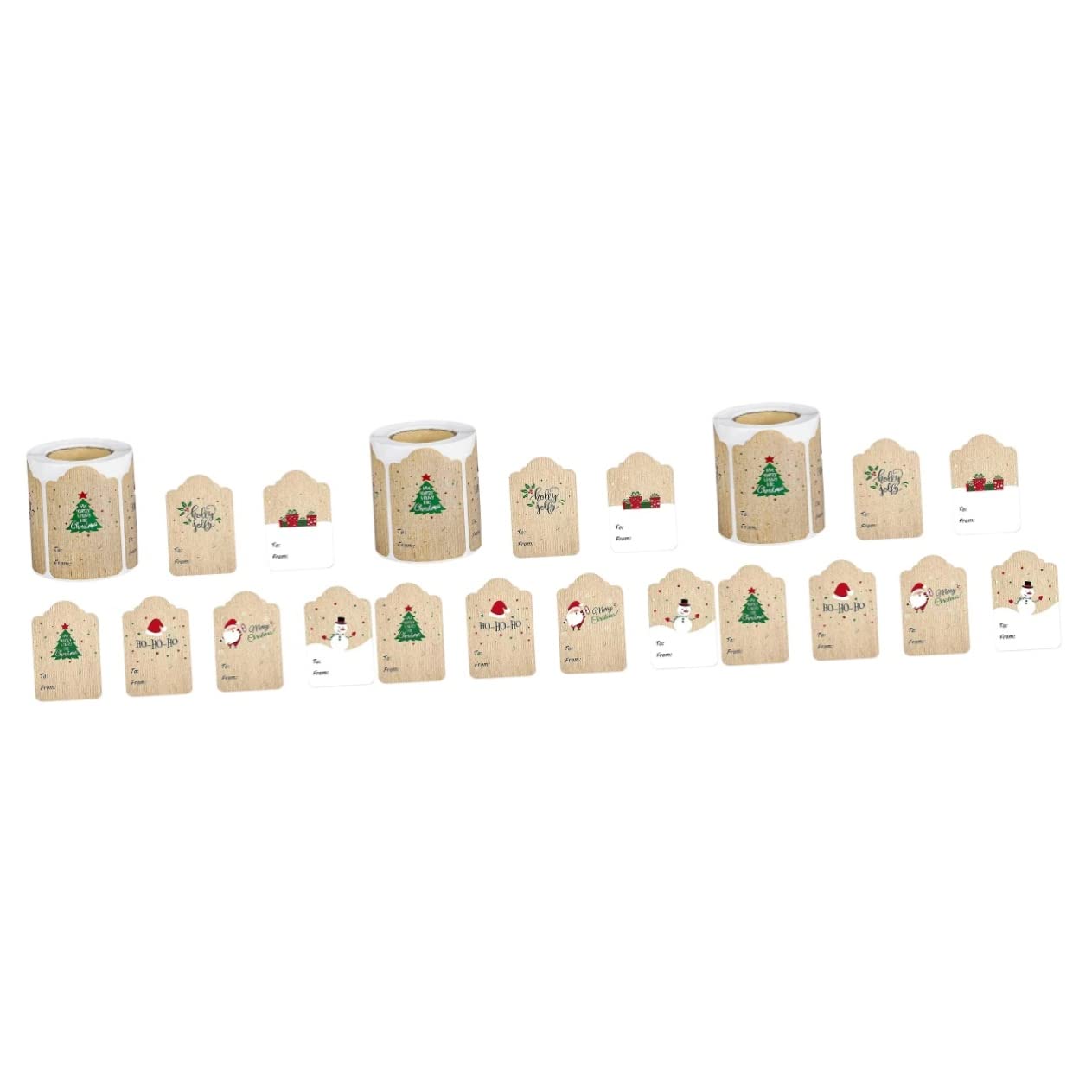 Housoutil 3 Rollos Etiquetas Adhesivas Kraft para de Navidad Unidades Diseño Rectangular y Variadas Autoadhesivas para Decoración Festiva y Embalaje de