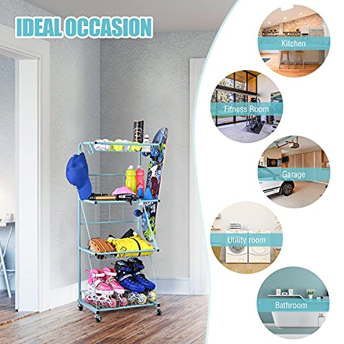 Mythinglogic Garage Sports Equipment Organizer, 4 Tier Rolling Sports Utility Shelves, Storage And Organization Rack For Garage, Kitchen, Basement, Laundry, Powder Coated Steel #TOP4
