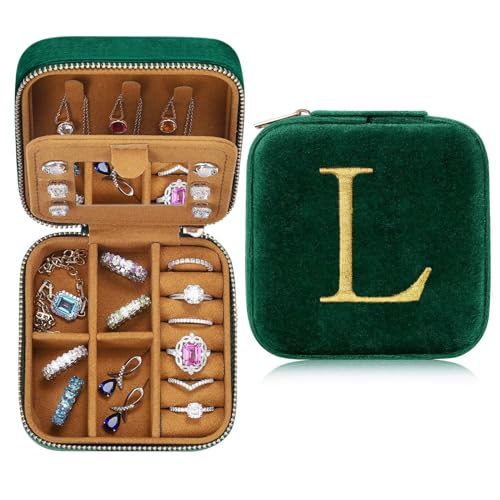 TINGN Travel Jewellery Organiser, Mini Jewellery Box, Personalised Travel Jewelry Box L, Jewelry Case with Mirror, Birthday Gifts for Women, Gifts for Her, Birthday Gift for Teenage Girls