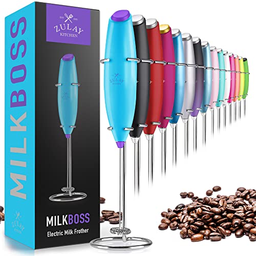 Image of Zulay Powerful Milk Frother for Coffee with Upgraded Titanium Motor - Handheld Electric Whisk, Milk Foamer, Mini Mixer & Coffee Blender for Frappe, Latte, Matcha, No Stand - Iridescent Blue