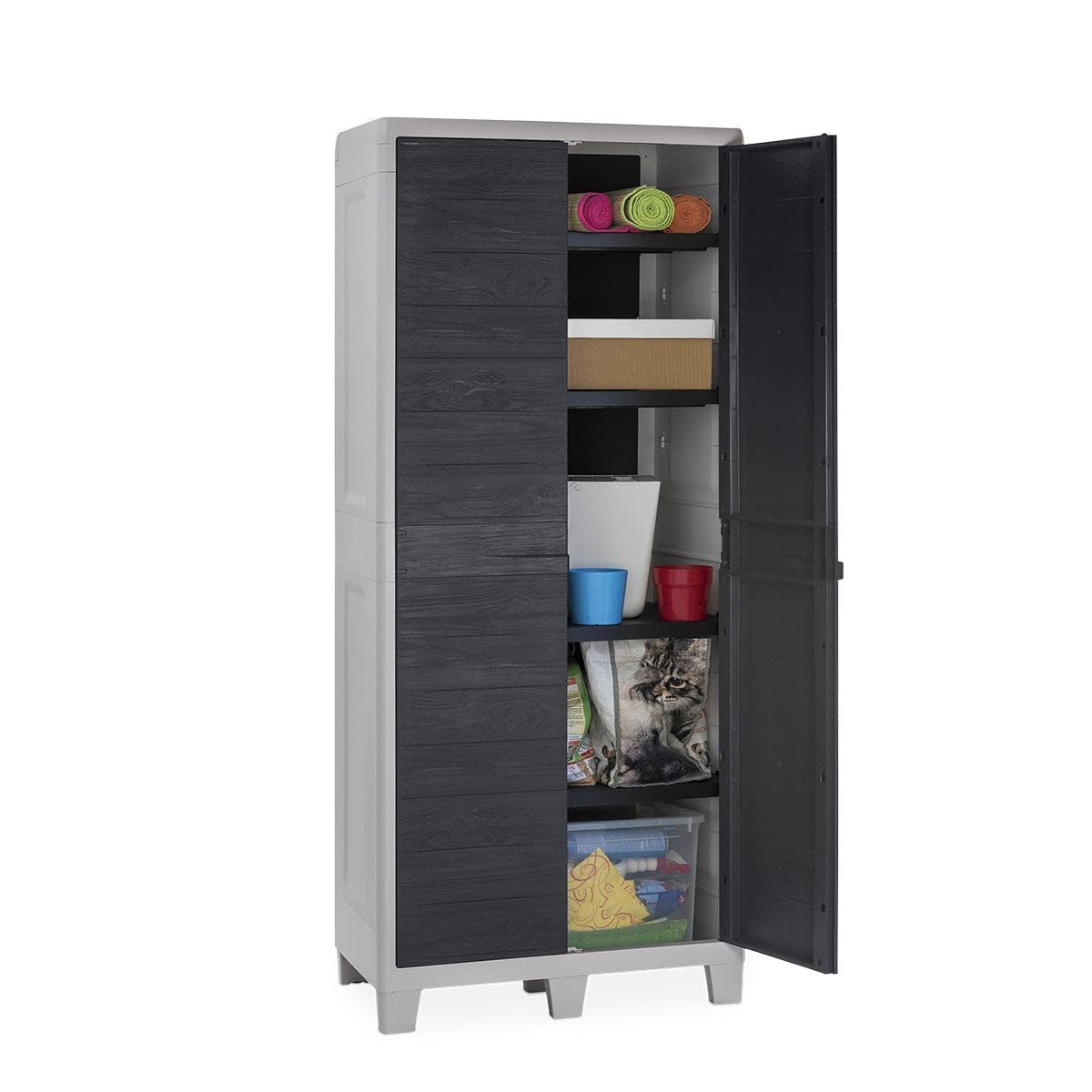 TOOMAX Woody's XL 2-türiger Schrank, Plastik, lichtgrau/Anthrazit, 78 x 46 x 182 cm