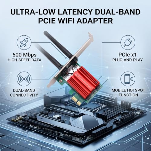 Tarjeta WiFi PCIE para PC de Escritorio, Adaptador Inalámbrico de Banda Dual 600Mbps con 2.4G y 5G, Plug and Play para Windows 11, 10, 8, 7 miniatura 2