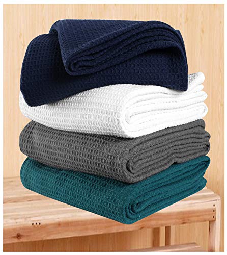 Farmhouse Throw Blanket Full Queen 90x90inch-Navy,Queen Waffle Blanket,Navy Queen Blanket,Textured Throw Blanket,Throw Blanket,All Season Cotton Blanket,Soft Blanket,Cotton Thermal Blanket Full Queen