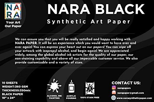 NARA®Black Paper for Alcohol Ink Painting | 18 inches x 24 inches (18”x24”) | 350 microns/360 GSM | Medium+ Paper | 10 Sheets | 100% Stain-Free