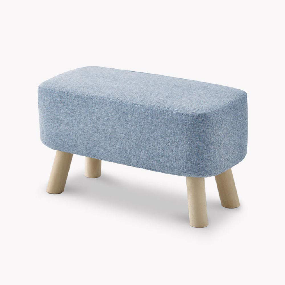 Repose-pieds rembourré en cuir bleu pastel | Petit tabouret carré bois de salon