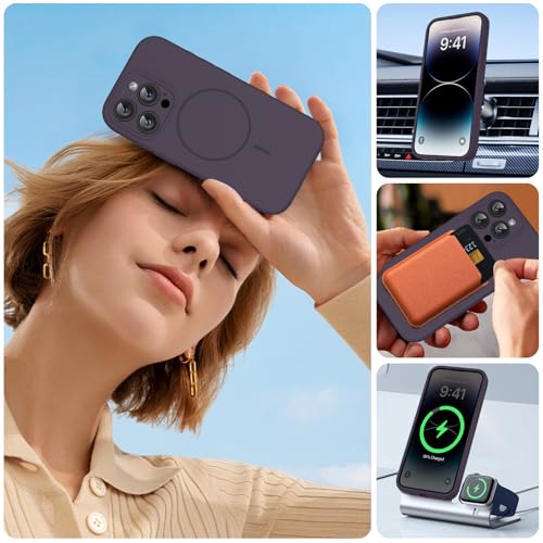 Image of Miracase Magnetic for iPhone 14 Pro Max Case, [Soft Anti-Scratch Microfiber Lining], Compatible with MagSafe, Silicone Shockproof Protection Phone Case for iPhone 14 Pro Max,Dark Purple
