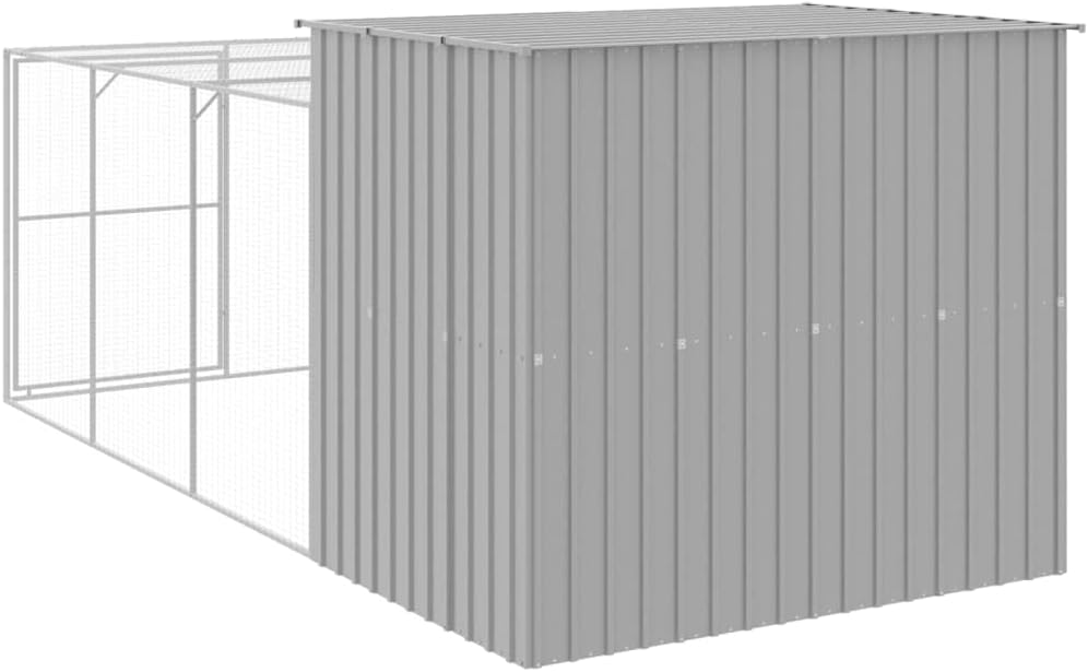 vidaXL Galvanized Steel Dog House with Spacious Run - Light Gray, Versatile and Durable, Weather- Roof, Considerate Mesh Design