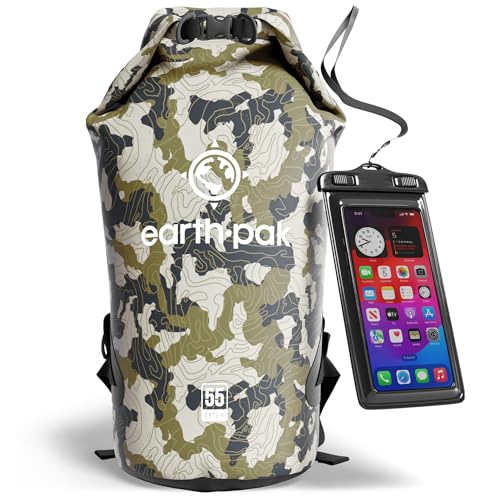 Image of Earth Pak Waterproof Dry Bag - Roll Top Waterproof Backpack Sack Keeps Gear Dry for Kayak with Waterproof Phone Case