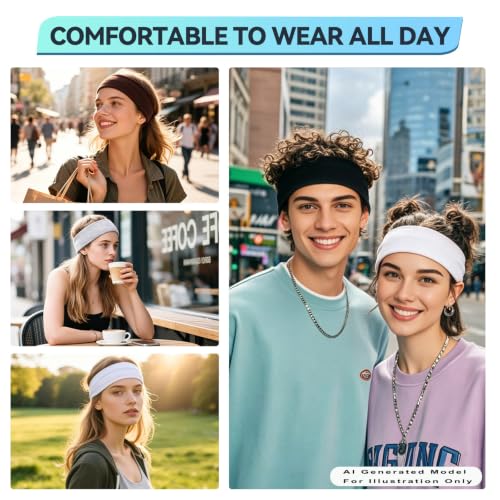 Image of 14 Pack Headbands for Women, Fashion Soft Cotton Stretchy Hairbands | Sweat-Absorbent Elastic Sports Head bands, Suitable for Workouts, Running, Yoga and Makeup