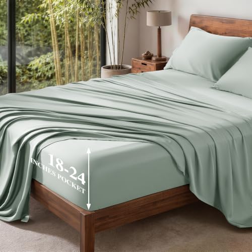 Image of 100% Organically Grown Bamboo Viscose Queen Sheet Set with Pockets on Side