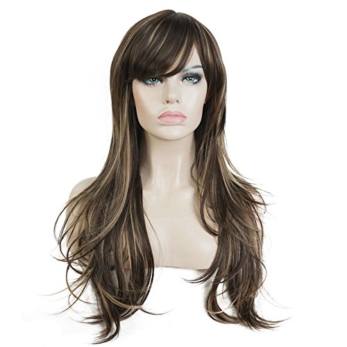Lydell Women's Wig Long Straight Layered Wig Brown With Blonde Highlights Synthetic Full Wigs #TOP6