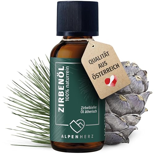 Alpenherz Zirbenöl 30 ml - 100% naturrein ätherisches Zirbelkieferöl aus Österreich für Duftöl Raumduft Duftlampe Zirbenwürfel Diffuser Zirbe Lufterfrischer Zirbelkiefer Öl Geschenke