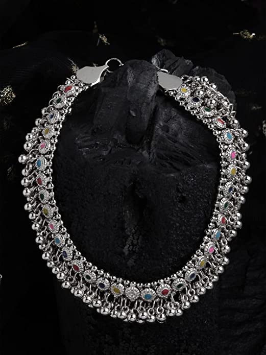 Indian Designer Silver Oxidized Ethnic Statement Traditional Ghungroo Beads Choker Necklace Jewelry Multi3