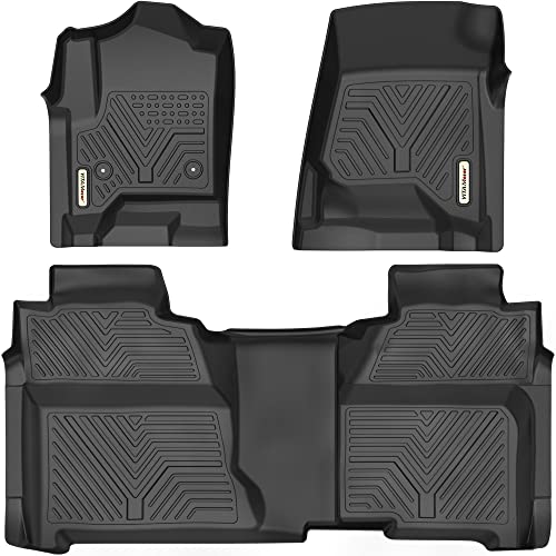 YITAMOTOR Floor Mats Compatible with 2014-2018 Chevy Silverado/GMC Sierra 1500 Crew Cab, 2015-2019 Silverado/Sierra 2500 HD/3500 HD Crew Cab, Custom Fit Liners, 1st & 2nd Row All-Weather Protection