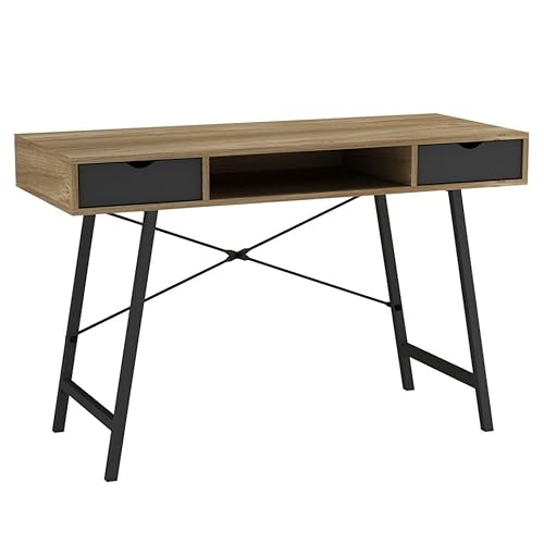 URBNLIVING 117cm Mid-Century Wooden Computer Desk with Black & White 2 Drawers - Compact Laptop Bureau Table for Study, Office, or Home Workstation with Storage Shelves and Metal Legs URBNLIVING 117cm Mid-Century Wooden Computer Desk with Black & White 2 Drawers - Compact Laptop Bureau Table for Study, Office, or Home Workstation with Storage Shelves and Metal Legs
