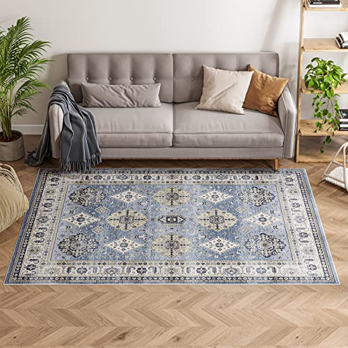 Dripex Vintage Washable Area Rug - 5X8 Boho Distressed Rugs For Living Room Bedroom Oriental Medallion Floral Print Carpet Low-Pile Indoor Soft Non-Slip Accent Rug Farmhouse Office Home Decor #TOP6