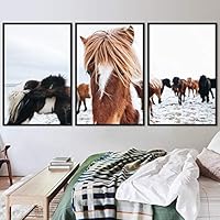 3 Piece Framed Canvas Wall Art Horsing Around Animals Farmhouse/Country Fun Horse Living Room - 16
