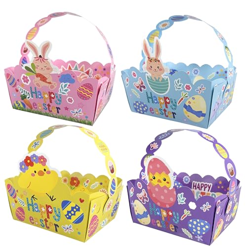 Cestas de regalo de Pascua con asas, bolsas de regalo de Pascua para niños, 24 piezas, diseño de conejo y pollitos, perfecto para regalos de fiesta de caza de huevos de Pascua y decoraciones