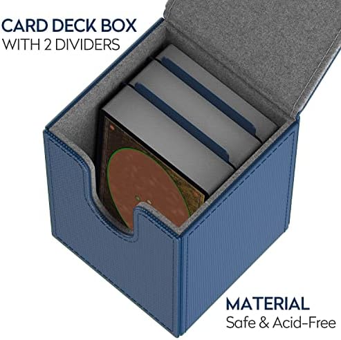 Pulchra Card Deck Box with 2 Dividers per Holder for TCG, Large Size for 100+ Cards Without Sleeves- Elemental Design (Blue)