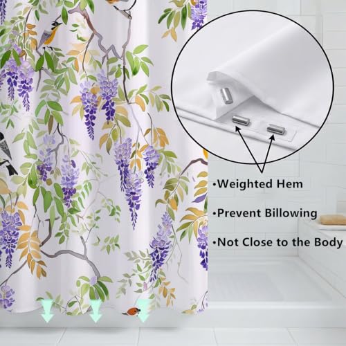 Rideau de douche 160x200cm violet en polyester imperméable lavable Fleur - 6