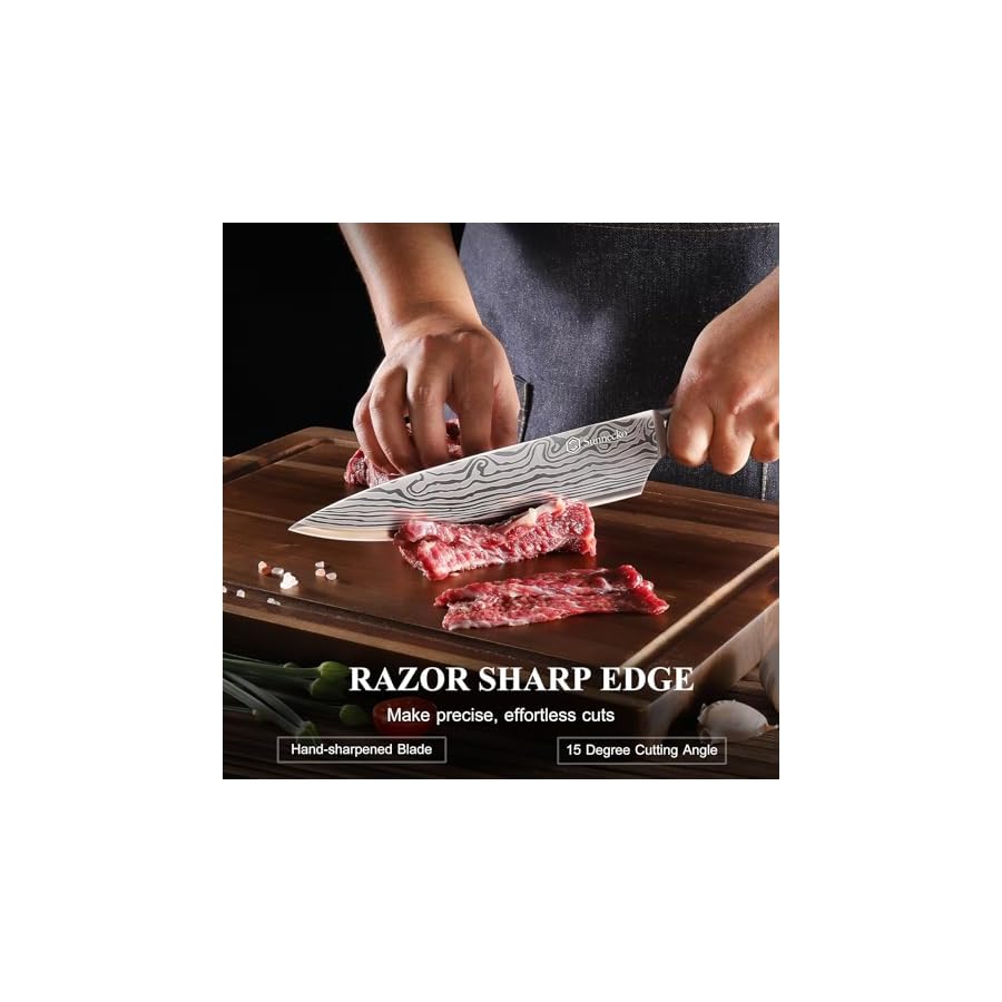 Sunnecko Kitchen Knife Set 5 Piece Chef Knife Set Professional High Carbon Stainless Steel, Sharp Kitchen Knives with Wooden Handle