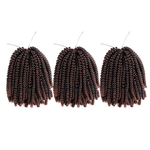 3 Pack Spring Twist Crochet Hair Ombre Brown Crochet Braids 8 Inch Spring Well Synthetic Fluffy Twist Hair Extension 110g/Pack T1B/30#