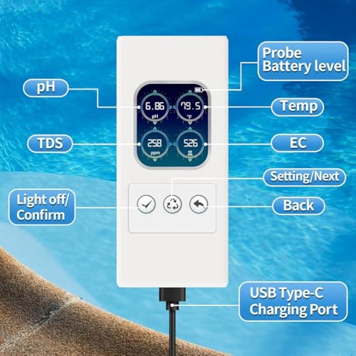 Dispositif intelligent d'analyse de l'eau 4-en-1 avec testeur PH et température digital - 5