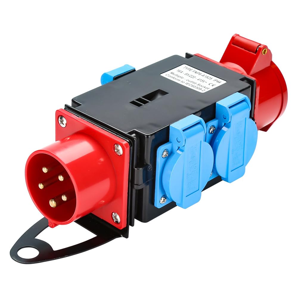 Spina CEE da 16 A, distributore di corrente a 5 poli, IP44, 3 prese CEE da 16 A, distributore di corrente di costruzione, adattatore CEE per generatore, officina, campeggio e uso esterno