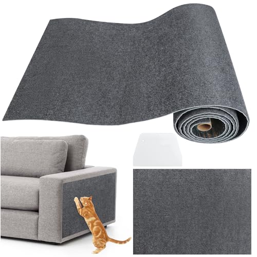JOLIGAEA Alfombra Rascador para Gatos, 200x40cm Tapete Rascador para Gatos con Autoadhesivo, DIY Alfombra de Pared para Gato, Protector de Muebles para Rascar Gatos para Sofá, Pared, Cama (Gris)