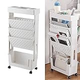 Carlong Beweglicher Bücherregalwagen Drehbarer Abnehmbarer Multifunktionaler Rollwagen aus Kunststoff Schreibtisch Bücherregal Schreibtisch Organizer mit Rädern für Büro, Wohnzimmer, Küche (White)