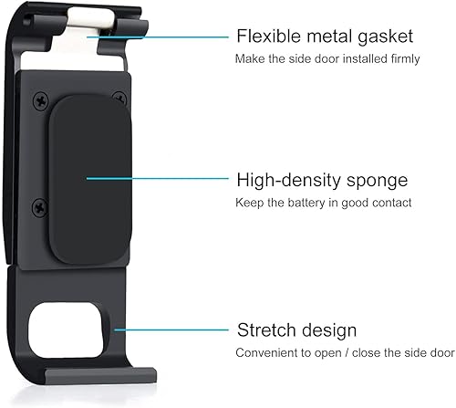 Miniatura 3 de YALLSAME Cubierta de batería de aluminio para puerta lateral GoPro Hero 11, 10, 9, negro, accesorios de repuesto para puerta GoPro 11, 10, 9, negro,