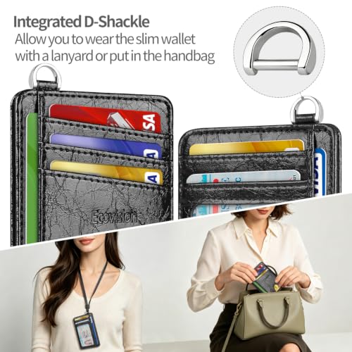 Image of Slim Minimalist Front Pocket Wallet, RFID Blocking Credit Card Holder Wallet with Integrated D-Shackle for Men Women, Crazy Horse Glossy Black, small, Minimalist