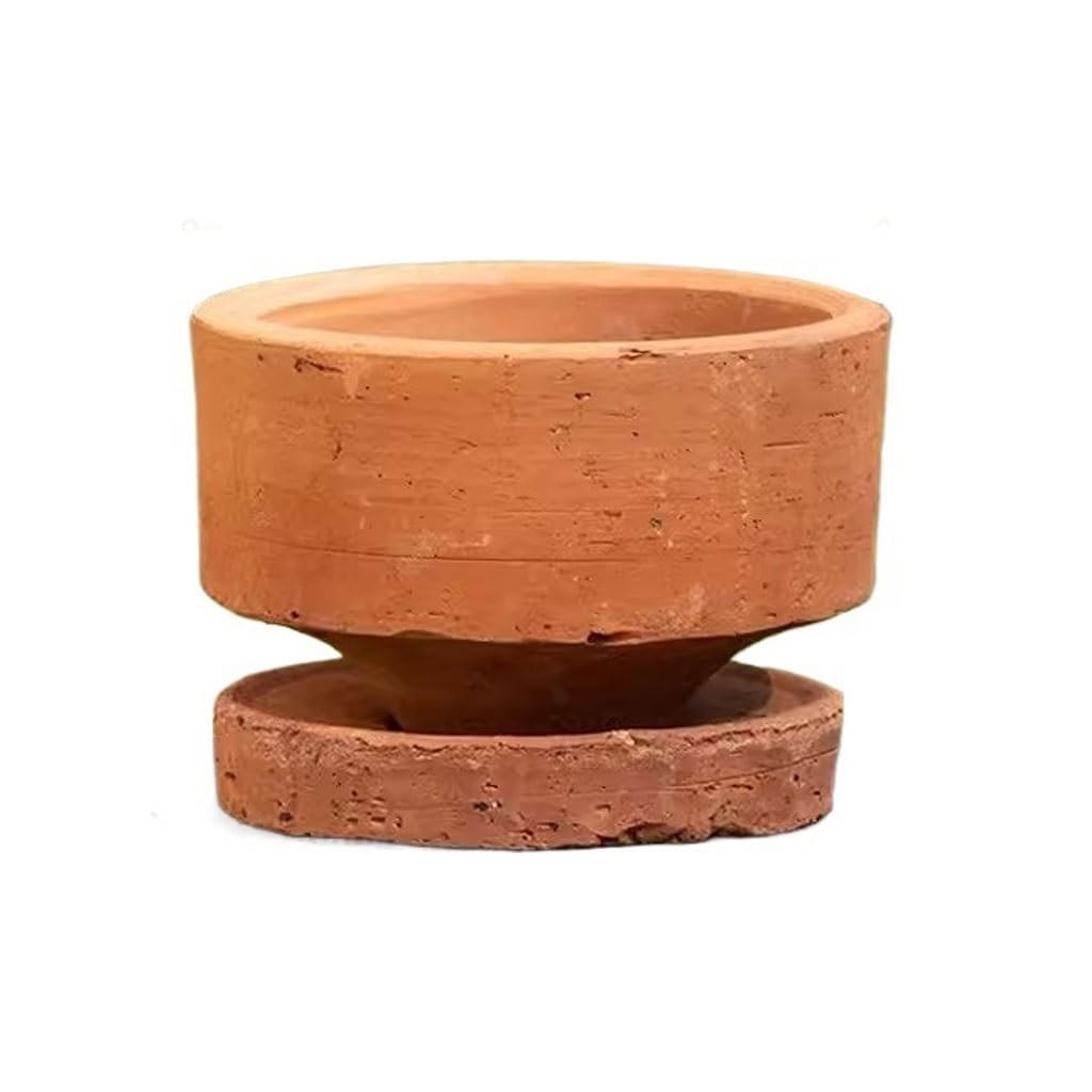 Gelasige A Flower Pots Retro Creative Handmade Stoneware Flower Pot High Foot Breathable With Tray Tabletop Viewing Flower Outdoor Flower Pots