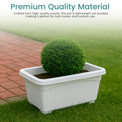 Image of Bianco Rectangular Plastic Pots for Plants, Jupiter Flower Pots for Home, Window Display, Garden (35 x 18.5 x 15 cm) (White) (Pack of 4)