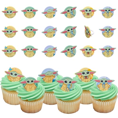 STAR WARS The Mandalorian Cupcake Rings | 24 | STAR WARS The Mandalorian Cake Toppers Featuring Grogu Shaped Rings Food Safe - 24 Pack