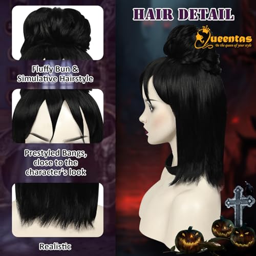 Image of QUEENTAS Long Wig for Women Black Gothic Bride Fluffy Buns Cosplay Wig with Bangs Natural Synthetic Hair Wigs