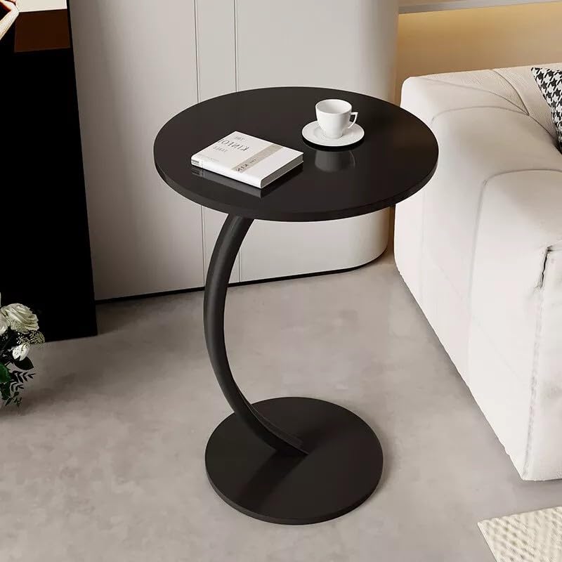 sanjianke-fs C Shaped Side End Table Coffee Snack Living Room Bedside, Wooden Side Table, C-Shaped Support, 40 * 60 CM (Ø*H), Round Coffee Table, Black