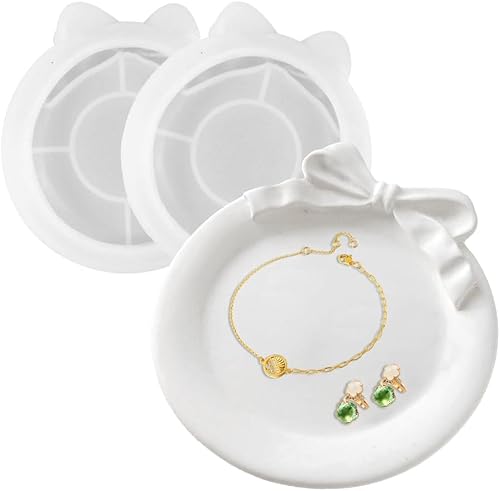2 moldes redondos para bandeja de lazo, molde rectangular de silicona para bandejas de colocación de joyas, bandejas de postres, platos de